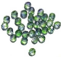 25 8mm Faceted Tri Tone Crystal/Green/Purple Firepolish Beads